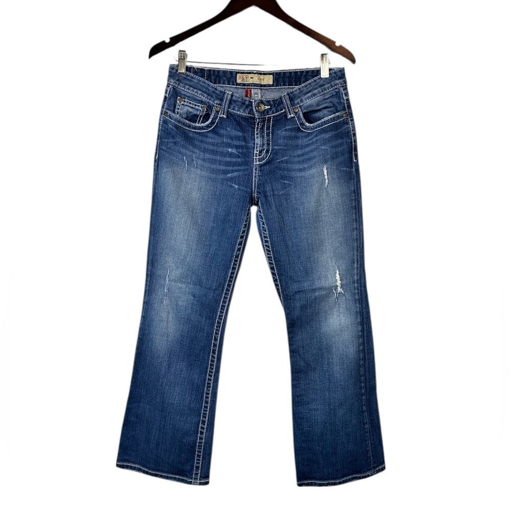 BKE Buckle Mid Rise Dark Wash Distressed Embellished Bootcut Kate Jeans Size 30